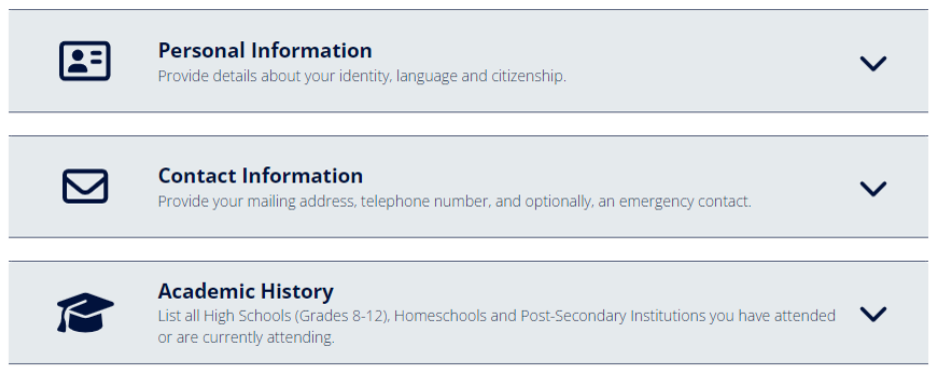 A screenshot from EducationPlannerBC's online application portal showing a quick checklist.