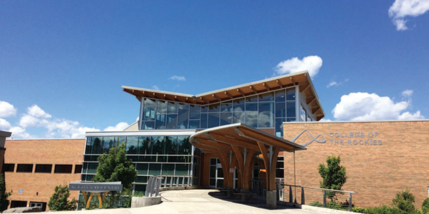 The sunny exterior of the College of the Rockies campus.